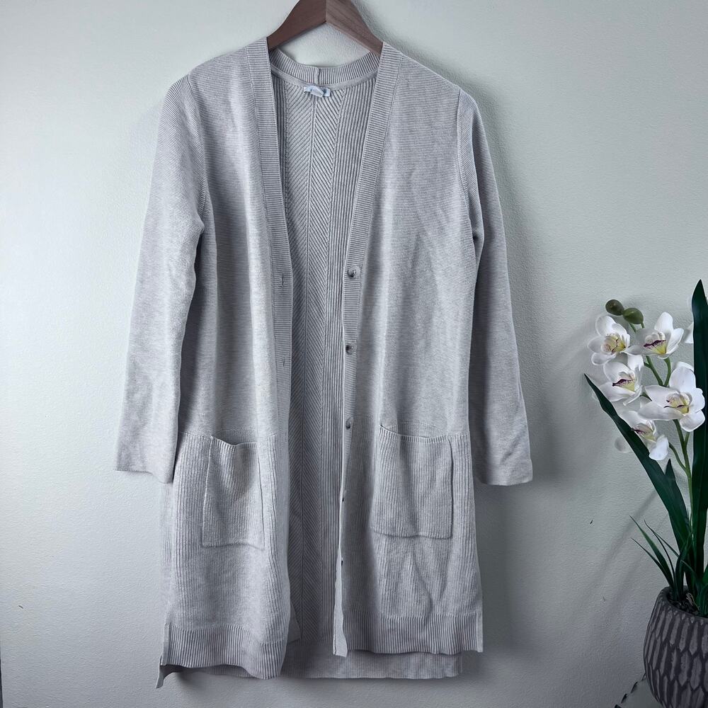 J.Jill Cotton Knit Cardigan Sweater Sz Medium Gray Button Down Minimalist Casual